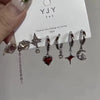 Goth Red Crystal Star Earring Set For Women Men Vintage Aesthetic Heart Pentagram Pendant Earring Y2K Jewelry Accessories - Image 5