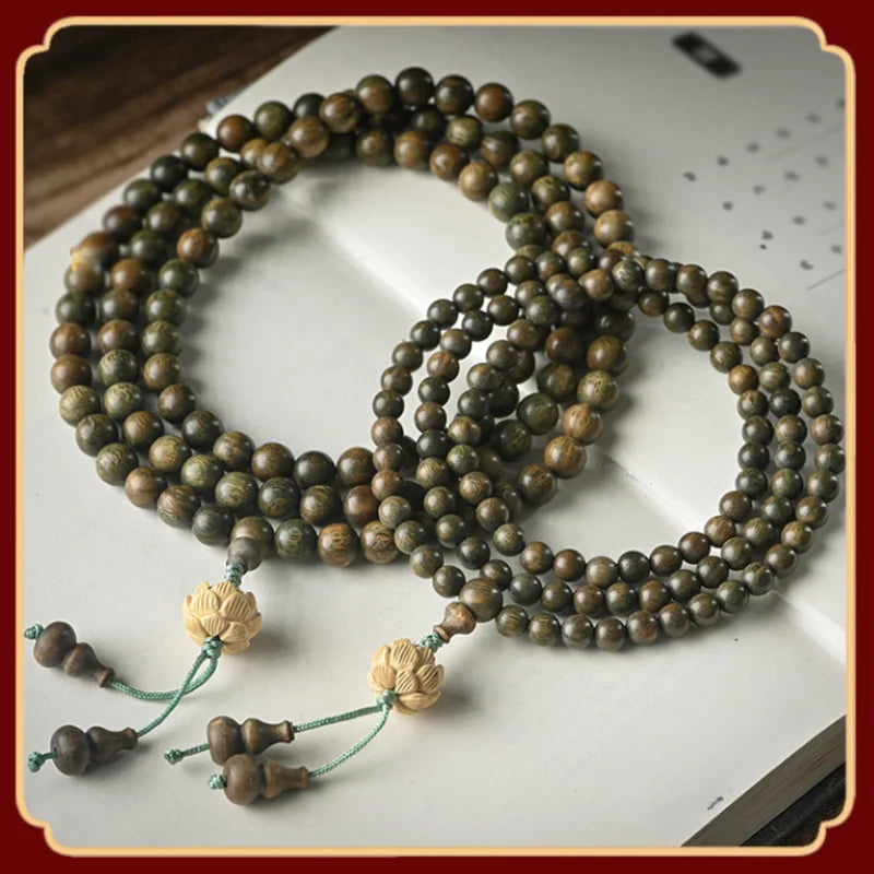 108 Green Sandalwood Wooden Beads Bracelets 6 8mm Women Men Elastic Beaded Long Necklace Buddhist Prayer Yoga Jewelry Gift - Image 1