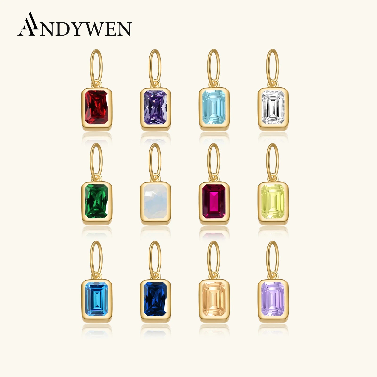 Silver 12 Birthstone CZ Clips Charm Beads Pendant For Necklace And Bracelet Women Jewelry - Image 1