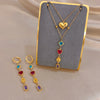 Greatera Double-layer Stacked Zirconium Heart-shaped Pendant Tassels Necklace Earrings Colorful Rhinestone Valentine's Day Gifts - Image 5