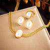 316L Stainless Steel Square Large Pearl Necklace Earrings Ring For Women Girl Party Gift Jewelry Set - Image 12