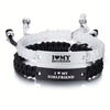 2 Pcs Handmade White Black Braided Rope Bracelet Set Adjustable Stainless Steel Couple Bracelets Valentine's Day Gifts - Image 1
