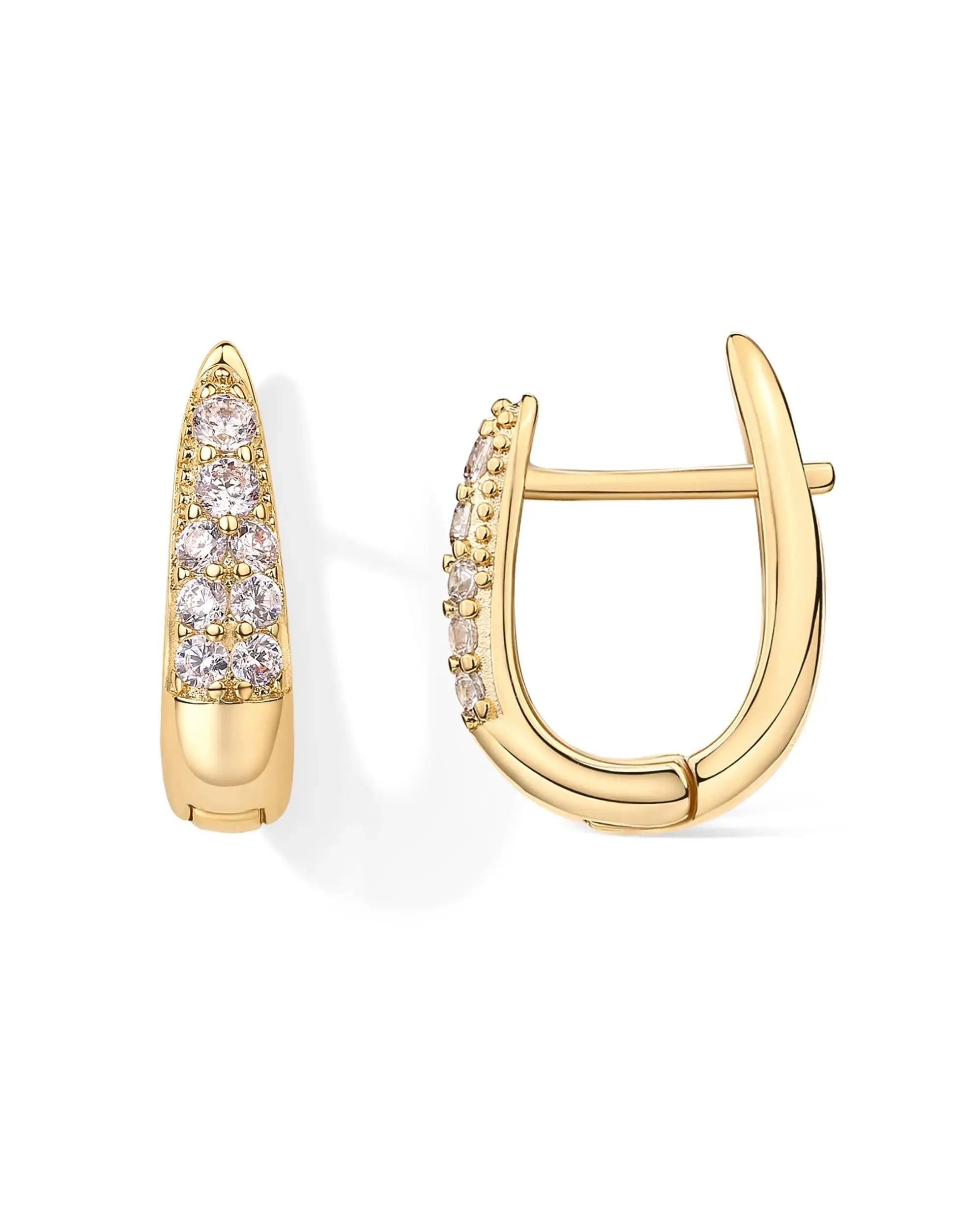 Oval Drop Hoop Earrings with Clear Stone Details in Gold-Tone or Silver-Tone - Image 1
