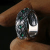 Thai Silver Serpent Rings, Retro Green Crystal Scale Design, Unisex Index Ring - Image 3