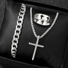 Cross-Style Accessories Set Bracelet Necklace Ring 3 Pieces Stainless Steel Elegant Suitable Both Men Women Gift Set - Image 5
