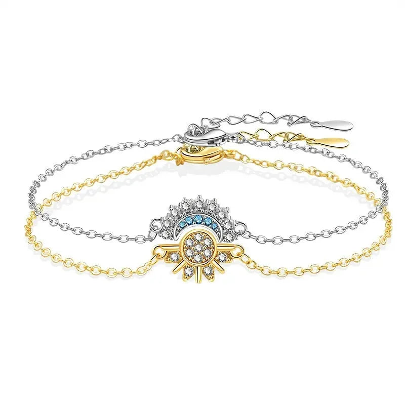 2Pcs Sparkling Lovers Cubic Zirconia Sun and Moon Bracelet for Women Adjustable Couple Bracelets Set Party Wedding Jewelry Gift - Image 1