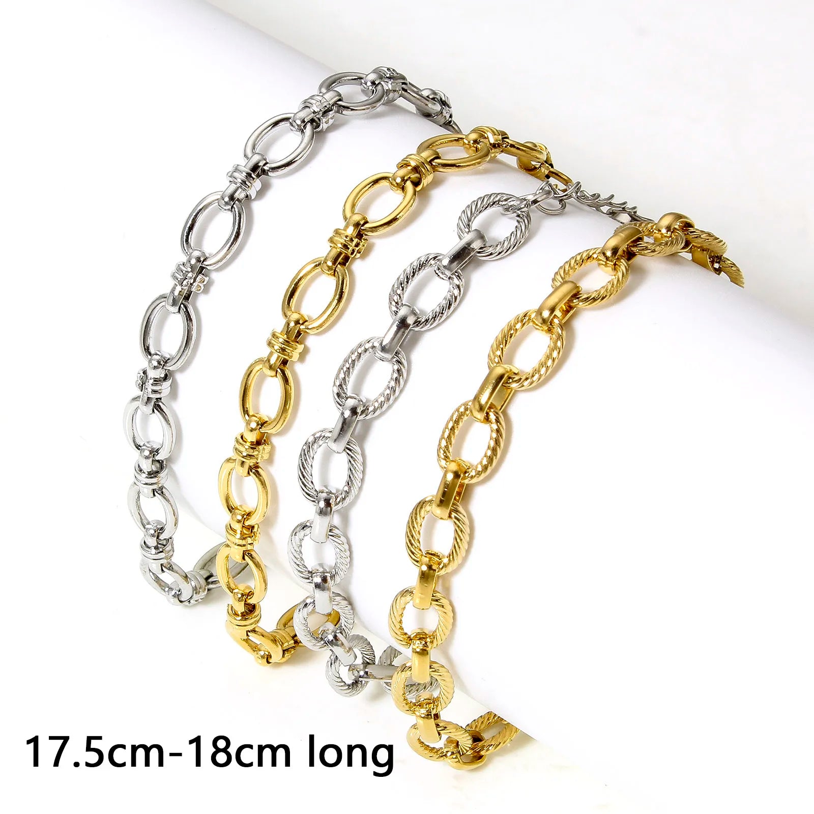 1PC Statement Stainless Steel Oval Chain Bracelet Punk Metal Chain Bracelet Handmade For Women Men Jewelry Gift 17.5cm - Image 1