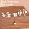 5PCS/10PCS Stainless Steel Zircon Flower Stud Earrings Sets For Women Four Leaf Grass Hoop Earring Daily Wear Jewelry - Image 7