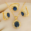 Classic Gold Plated Bridal Jewelry Sets for Women Blue Crystal Club Earrings Necklace Pendant Ring Wedding Gift - Image 1