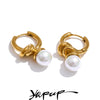 Classic Stainless Steel Simulated Pearls Geometric Hoop Earrings for All Occasions Chic Versatile Daily Golden Jewelry - Image 1