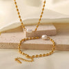 316L Stainless Steel Vintage Fake Round Pearl Beads Chain Necklace Bracelet Single Pearl Pendant Jewelry Set for Party - Image 2