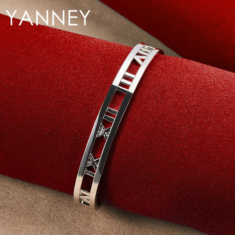 Men's Silver Bracelet Hip Hop Opening Roman Numerals Bangle Women's Jewelry Wedding Party Gifts Party - Image 1
