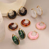 Stainless Steel Acrylici Resin Hoop Earrings for Women Classic Brown Pink Color Earrings Party Jewelry - Image 2
