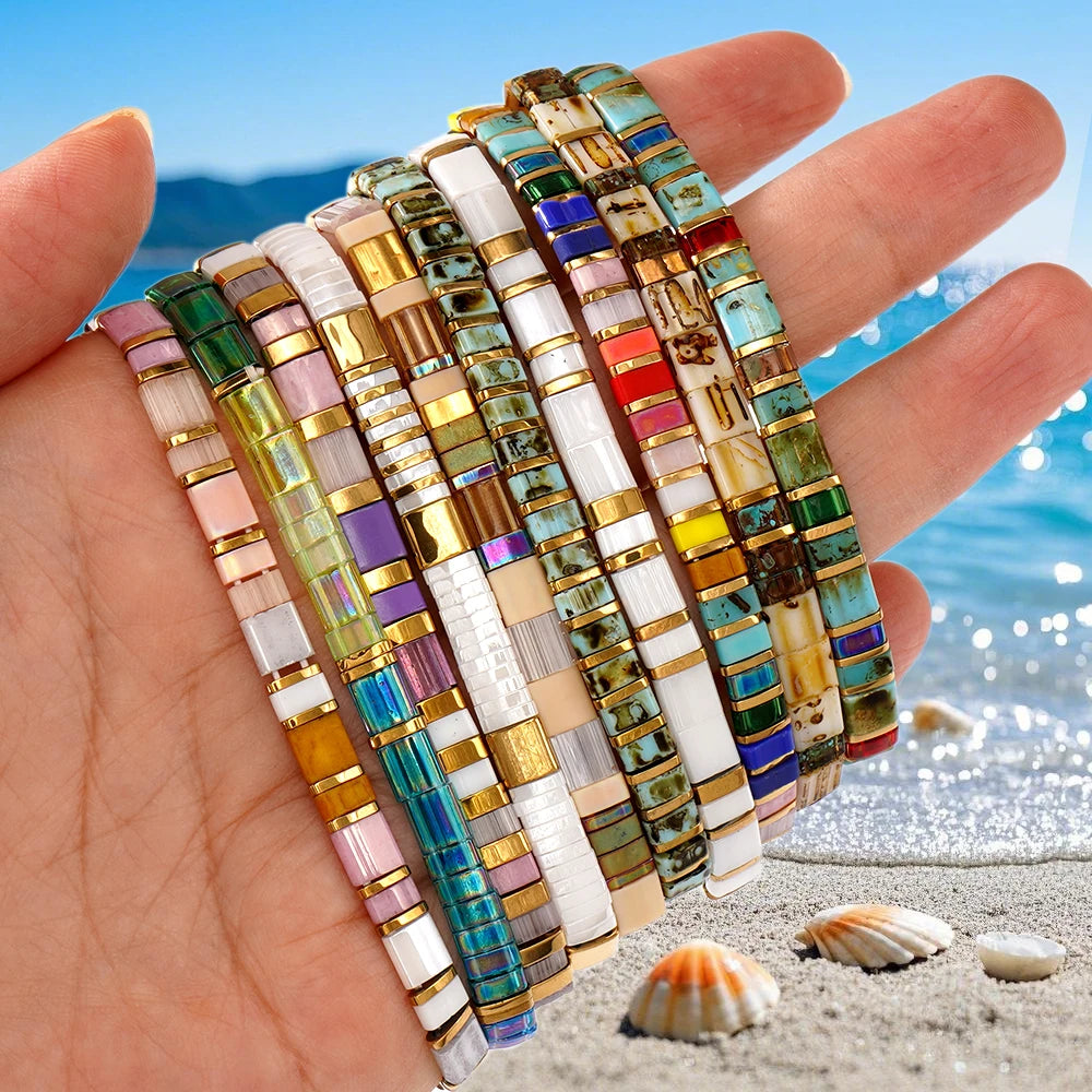 Colorful Tila Bead Bracelet with Contrasting Patterns - Image 1