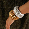 Elegant Chunky Matte Gold Ribbed Bracelet Sculptural Statement Accessory For Womens Everyday And Evening Styling - Image 3