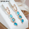 Blue Zircon Long Dangle Earrings For Women 585 Rose Golden Vintage Jewelry - Image 1