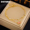 316L Stainless Steel Pink Lotus Flower Anklets For Women Girl Multi-layer Chains Jewelry Gift Party - Image 1
