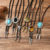 Vintage Artistic Bolo Tie Necklace Antique Silver Turquoise Inlaid Vintage Turquoise Pendant Round Disc Personality - Image 3