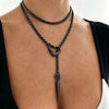 Black Silver Plated Punk Layered Chain Alloy Necklace Hollow Heart Cone Spike Y Drop Necklace For Streetwear - Image 1