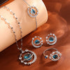 5pcs Blue Space Planet Moon Zircon Jewelry Set Sliver Gold Color Stainless Steel Bracelet Necklace Ring Earrings Gift - Image 2