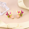 Colorful Enamel Flower Stud Earrings for Women Elegant Floral Petal Crystal Drop Earrings Jewelry Gift for Her - Image 7