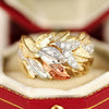 Three-tone Leaf Design Finger Rings for Women Inlaid Dazzling Cubic Zirconia Wedding Band Lady Jewelry - Image 3