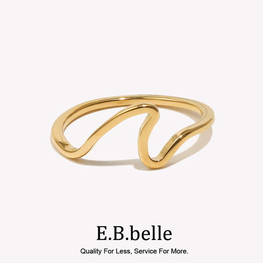 E. B. Belle Minimalist Wavy Stainless Steel Women's Ring Pvd Plated Finger Jewelry Gift - Image 1