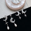 Asymmetric Shiny Star Moon Drop Earrings for Women Silver Color Metal Crystal Pearl Earrings Aesthetic Jewelry - Image 4