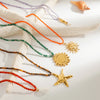 Beach Ocean Vacation Style Gold Color Stainless Steel Sun Starfish Pendant Necklace Stone Bead Necklace Women - Image 4