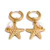 Ocean Style Pearl Conch Shell Starfish Drop Summer Hoop Earrings for Women Stainless Steel Holiday Daily Jewelry - Image 9