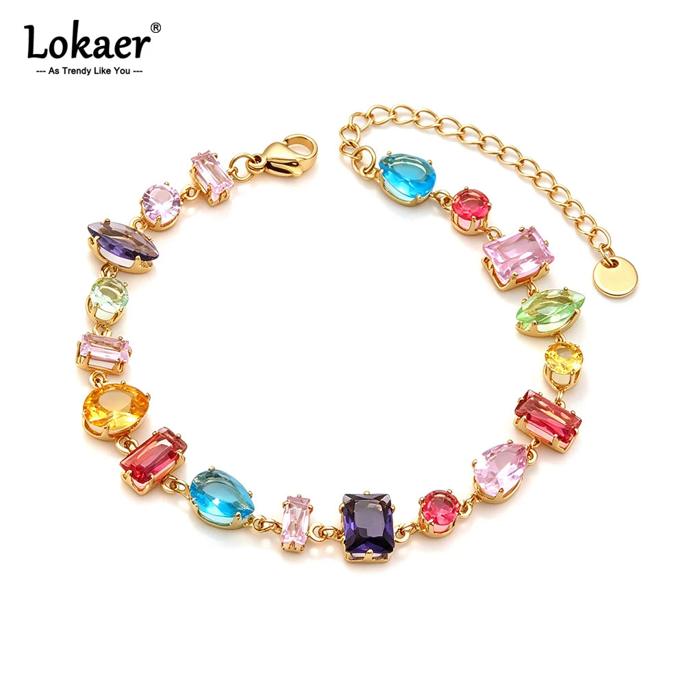 Colourful Crystal Cubic Zircon Bracelet For Women Stainless Steel Party Handmade Jewelry - Image 1
