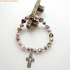 Cross Charm Beaded Stretch Bracelet in Multiple Colors - Image 2