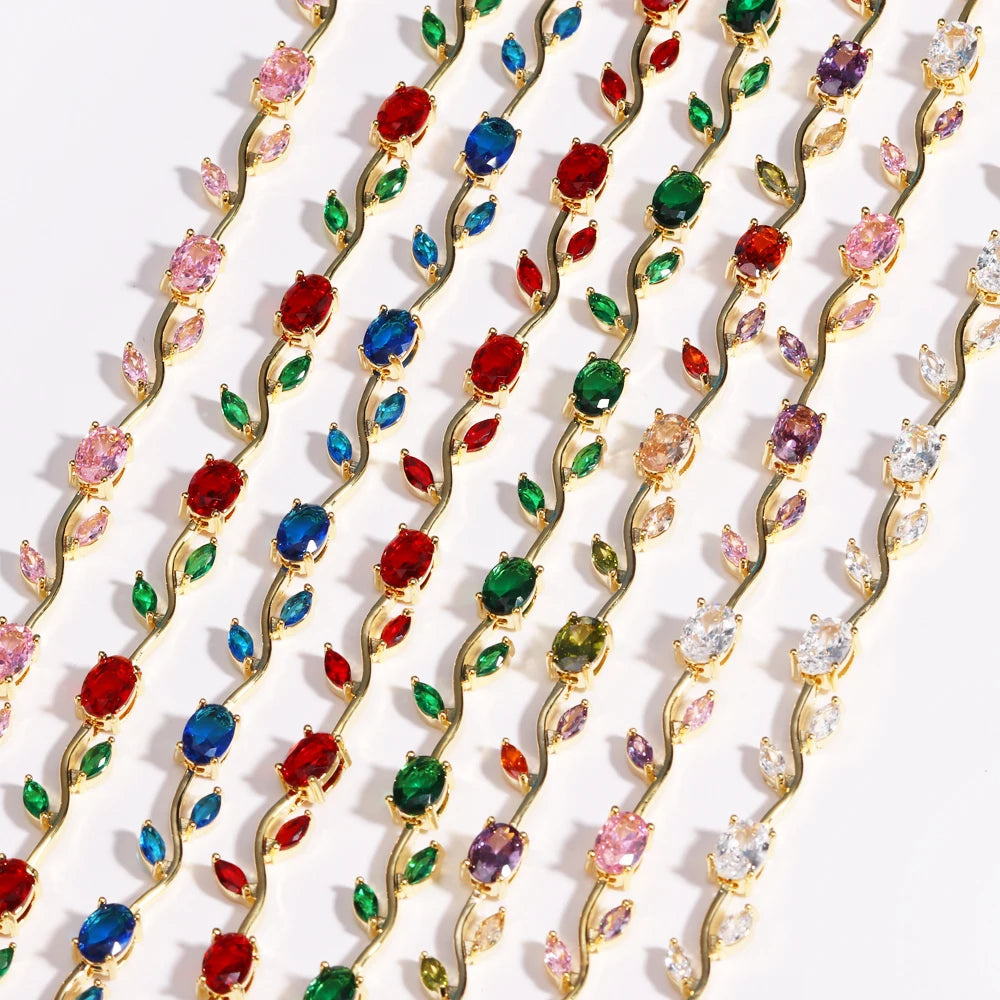 16 Colors Sparkling Leaf Cubic Zirconia Branch Gold Silver Color CZ Crystal Bracelet Women Wedding Jewelry Gift - Image 1