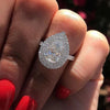 Pear-Cut Cubic Zirconia Ring with Pavé Band in Silver-Tone - Image 5