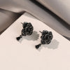 Antique Black Zircon Rose Flower Stud Earrings For Women Black Gold Color Water Drop Pendant Small Ear Studs Daily Party Jewelry - Image 4