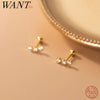 Silver Minimalism Charm Zircon Geometric Bead Stud Earrings for Women Korean Teen Party Jewelry Gift - Image 1