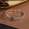 European Style Retro Red Crystal Bangle Silver Flower Personality Leaf Opening Bracelets - Image 4