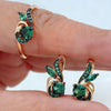 Green Zircon Ring Earrings Necklace For Women Rose Gold and Black Plating Vintage Jewelry Sets - Image 2