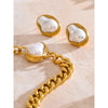 Baroque Simulated Pearls Golden Cuban Chain Necklace Earrings Vintage Stainless Steel Elegance Jewelry Gift - Image 6