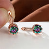 Cute Female Crystal Blue Round Stone Earrings Simple Crown Rose Gold Color Bride Jewelry For Women - Image 4