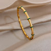 Vintage Green Zircon Block Bamboo Knot Stainless Steel Bangle for Women Golden Spring Bracelet Lady Jewelry Gift - Image 3