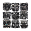 1Set Black Punk Skull Star Shaped Alloy Pu Leather Bracelet - Image 1