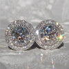 Round Halo Cubic Zirconia Stud Earrings in Silver-Tone or Gold-Tone - Image 2