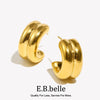 Stainless Steel Gold Plated Half Circle Wide Thick Gold Silver Mixed Color Stud Earrings Jewelry - Image 1