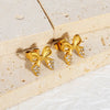 Butterfly Bow Shaped Zircon Stud Earrings Stainless Steel Piercing Gold Color Stylish For Women Jewelry - Image 3