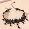 Vintage Black Lace Flower Choker Necklace for Women Classic Crystal Tassel Beaded Chain Necklace Jewelry Gifts - Image 3