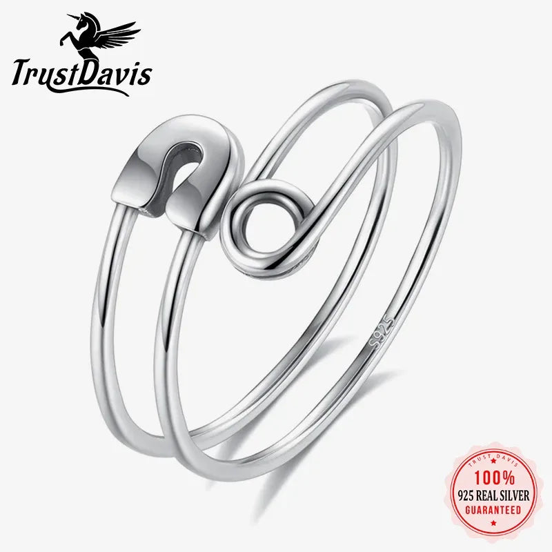 Silver Paper Clip Open Ring For Women Adjustable Jewelry Daily Gift - Image 1