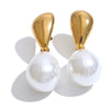 Pearl Drop Earrings with Geometric Metal Tops - Image 7