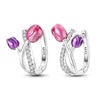 Colorful Cubic Zirconia Huggie Hoop Earrings in Flower Butterfly and Clover Designs - Image 21
