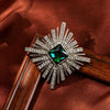 Vintage Starburst Brooch Alloy Emerald Green Crystal Rhinestone Pin Women Clothing Accessories - Image 5